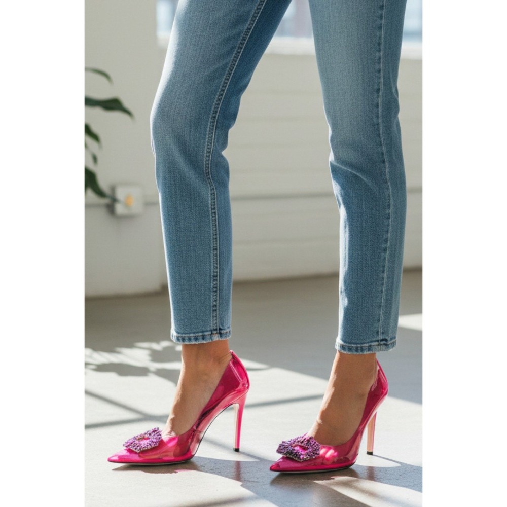 Good American Pumps Heels Pink Pointed Toe Embellished Stiletto Evening 9